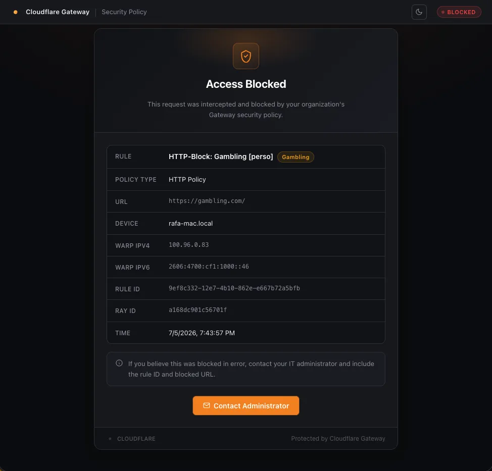 Cloudflare Gateway custom block page
